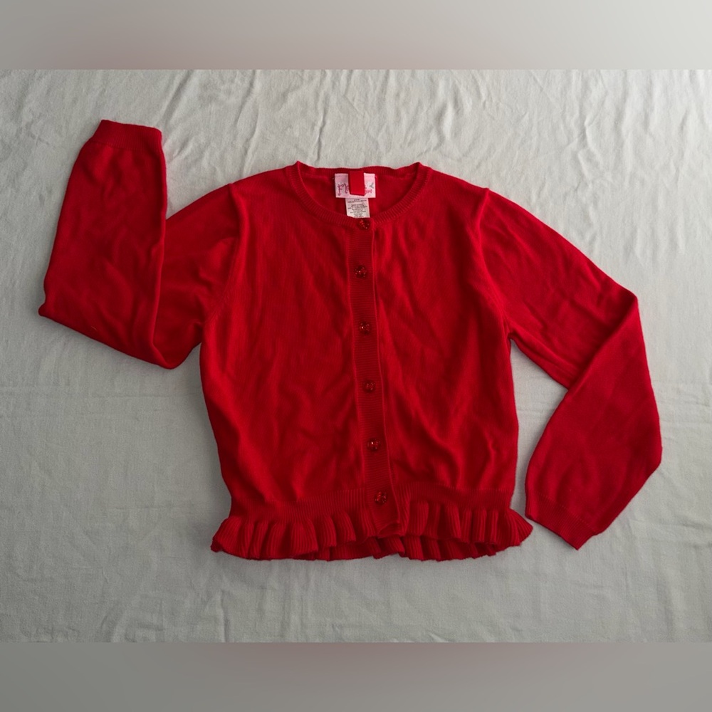 Flourish Girl Red Ruffle Hem Button Front Cardigan Girls Size 7/8 NWOT